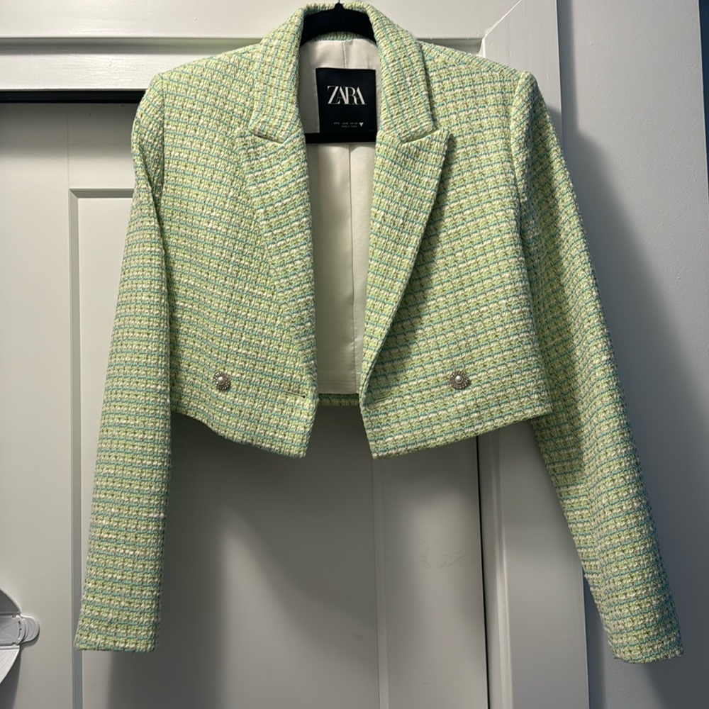 Zara Green Cropped Blazer Small